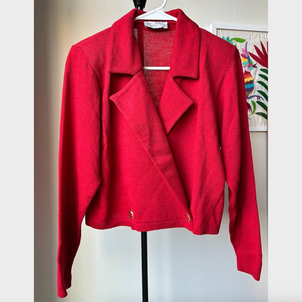 St. John by Marie Gray Vintage Red Knit Blazer with Shoulder Pads - Size S